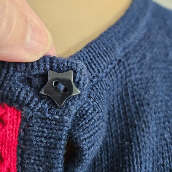 Breckenridge Americana Patriotic Red Blue Color Block Button Front Cardigan L - Picture 9 of 11